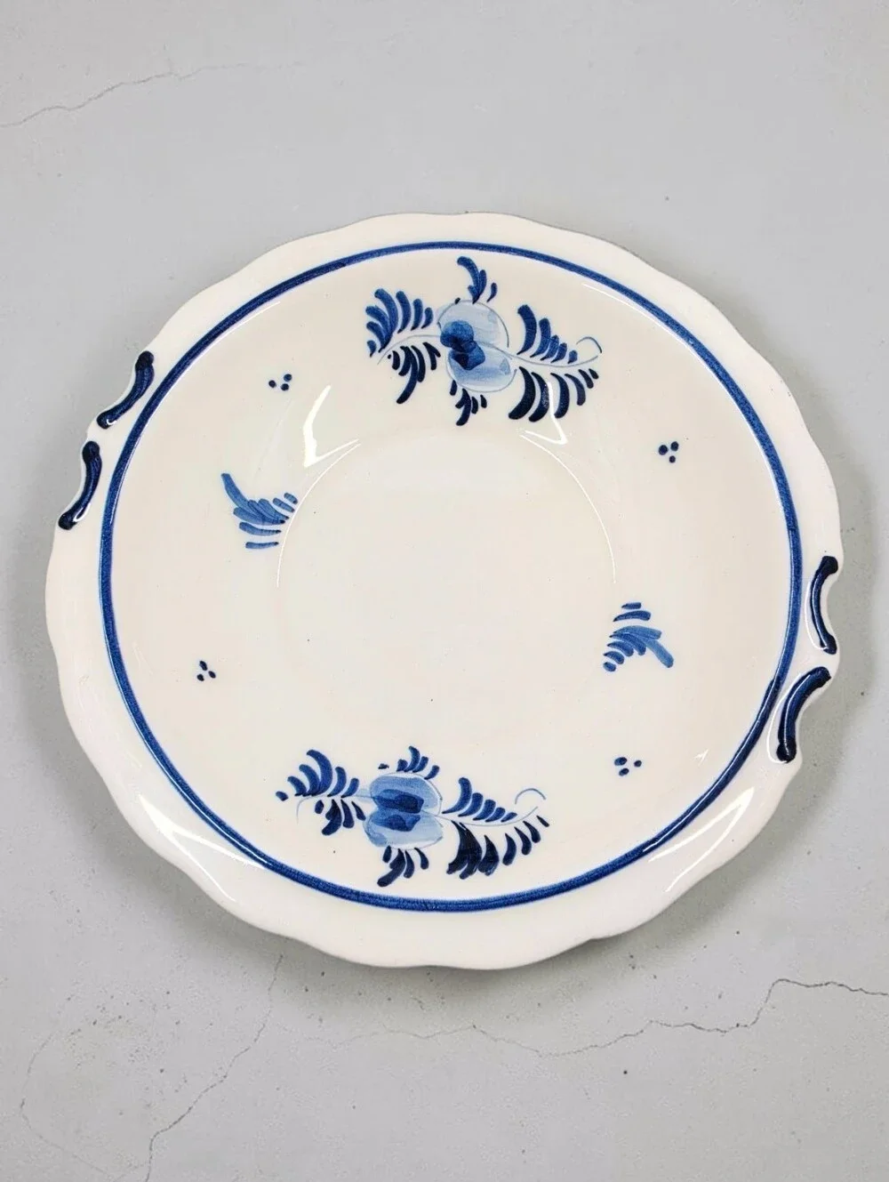 Hand Painted Delft Blue Floral Rimmed Bowl Made In Holland Ceramic